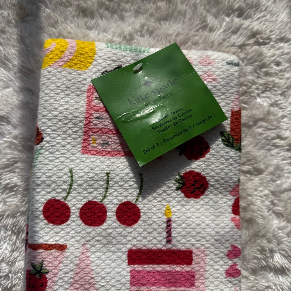 Kate Spade Colorful Desserts & Pink Polka Dots Kitchen Towel Set, NWT - Picture 3 of 5